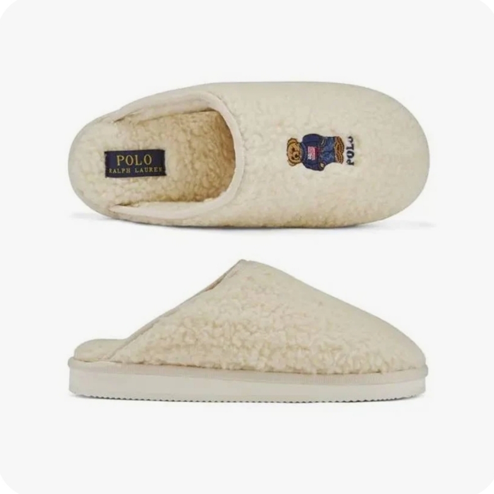 Polo Ralph Lauren Kayleigh scuff bear mule sleepers cream ivory sz 11